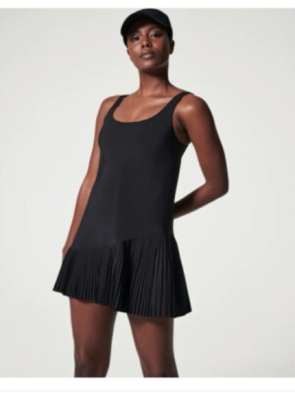 SPANX Black Sleeveless Pleated-Hem Mini Dress